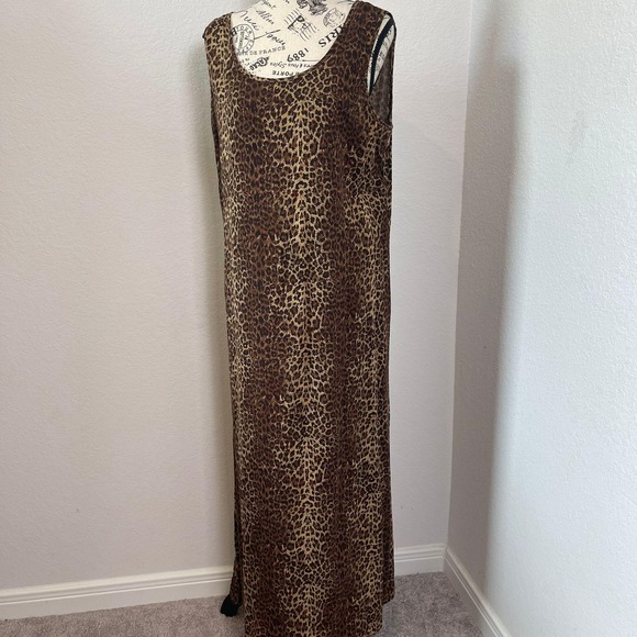 Karin Stevens‎ Leopard Print Maxi Dress Sleeveless Animal Print Dress 14 - Picture 1 of 12